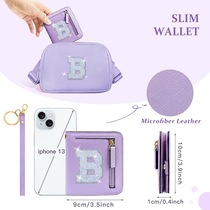 COSHAYSOO Initial RFID Wallet Small Personalized Mothers Nurse Teacher Coach Appreciation Day Gifts Easter Presents Bifold Compact Change Purse with Letter Zipper Card Slot Purple B