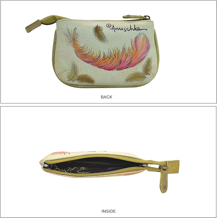 Anuschka Women’s Hand-Painted Genuine Leather Medium Zip Pouch - Coin and Key Pouch - Zippered, 2 Key Fobs