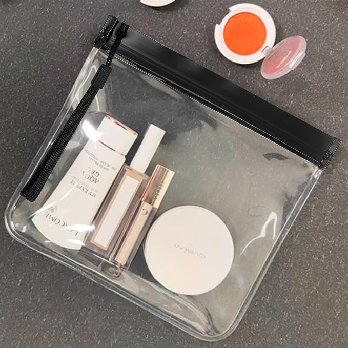4 Pcs Clear TSA Approved Security Toiletry Bag with Sealing Strip 20 x 20cm Cosmetic Pouch Makeup Bags for Women(Black)
