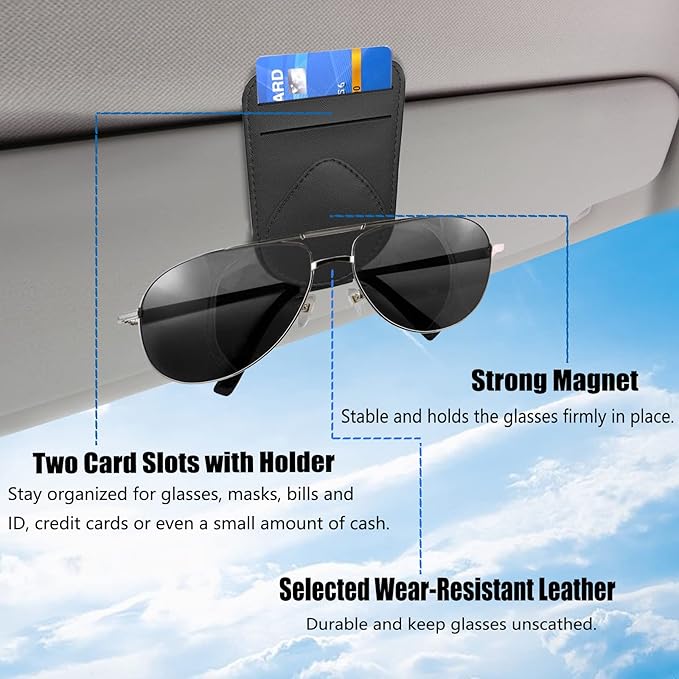 Sunglass and Card Holder for Car Visor, 2 Card Slots Visor Glasses Clip, Strong Magnetic Visor Holder, Visor Accessories for Cars SUV(Beige 1Pc)