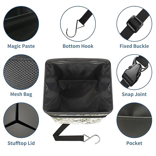 Car Trash Can with Lid Vintage Botanical Wildflowers Collapsible Reusable Leak-Proof Auto Garage Bag,Hanging Vehicle Car Accessories Interior Car Organizer