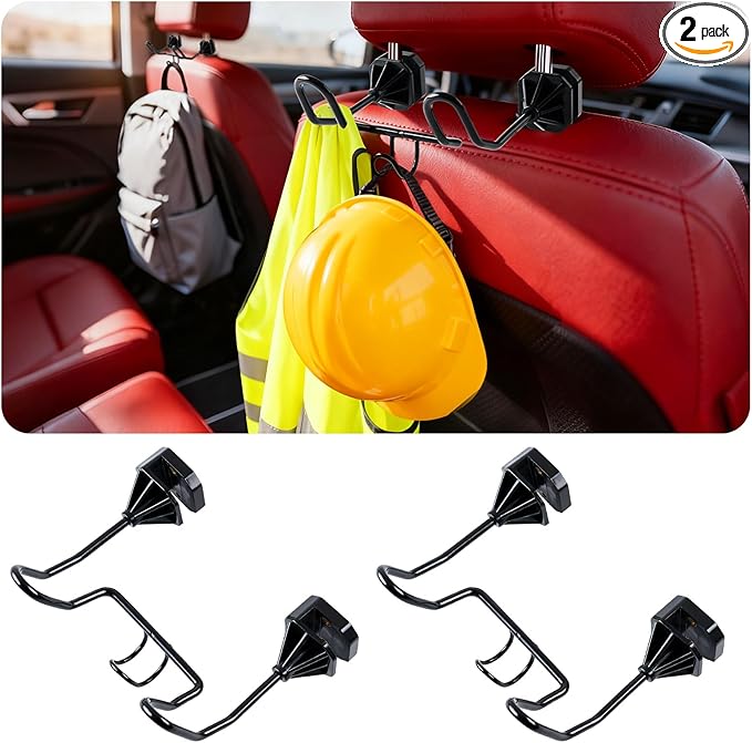 2 PCS Triple Hook Hard Hat Holder for Truck Seat Heavy Duty Metal Hard Hat Accessories Holder for Truck SUV Car Seat to Keep Helmet Safety Vest Bag Caps Car, Seat Back Hanger for Men Women