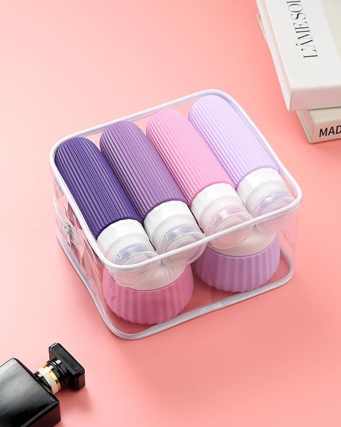Mrsdry Travel Bottles 8 Pack, TSA Approved 3 oz Toiletries Containers, Leak Proof Silicone Squeezable Essentials Jars with Clear Bag