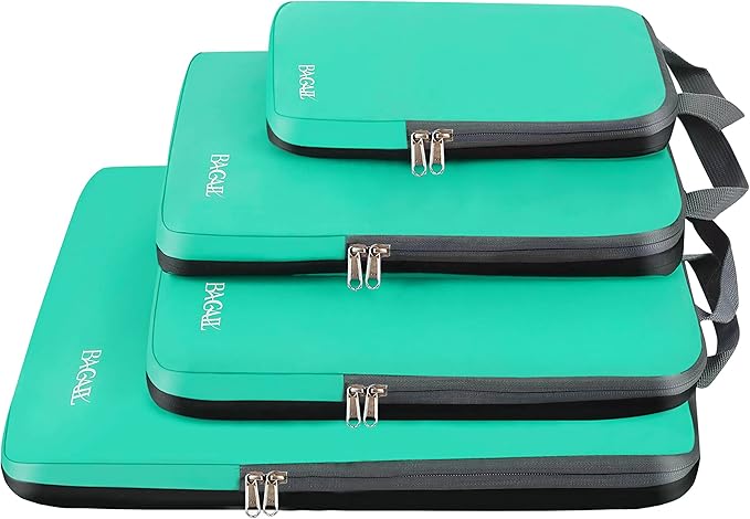 BAGAIL 4 Set/6 Set/8 Set Compression Packing Cubes Travel Accessories Expandable Packing Organizers (Cloth Pattern, 4-Turquoise)
