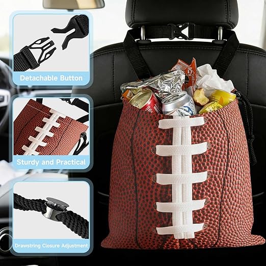 Football Texture Car Trash Bag - Waterproof Car Trash Bag Hanging Leakproof Car Garbage Bag - Washable Reusable Trash Bag For Car Interior Hanging Organizer Storage Vehicle Travelling Camping