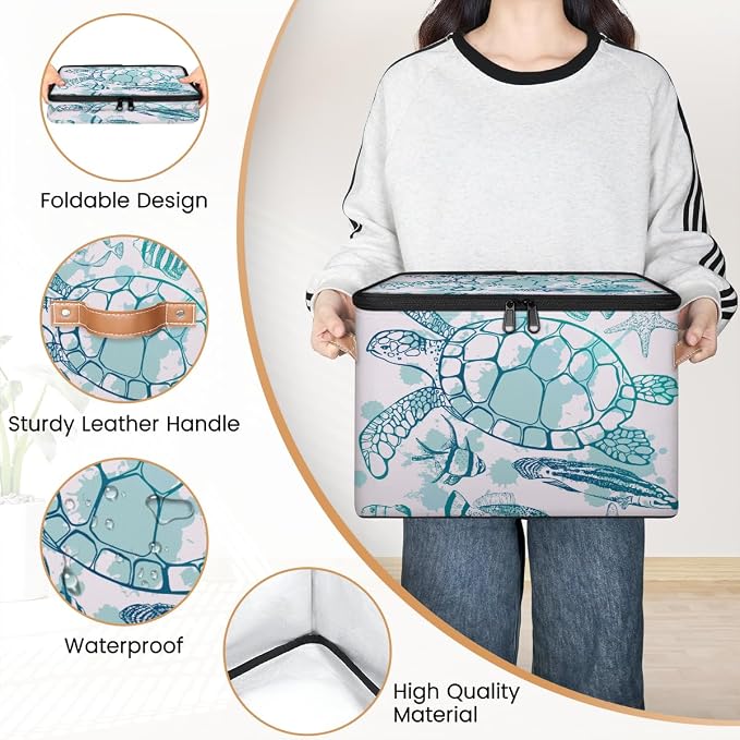Sea Turtle Storage Basket for Bedroom Kitchen Bathroom Storage Bins with Lids Collapsible Toy Cube Storage Organizer for Kid Teen Women Men