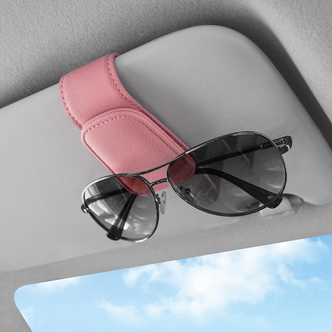 TCJJ Sunglasses Holders for Car Visor,Car Magnetic Glasses Holder Leather Sunglasses Clip and Ticket Card Clip Suitable for Car Interior Visor and Different Size Eyeglasses(Pink)