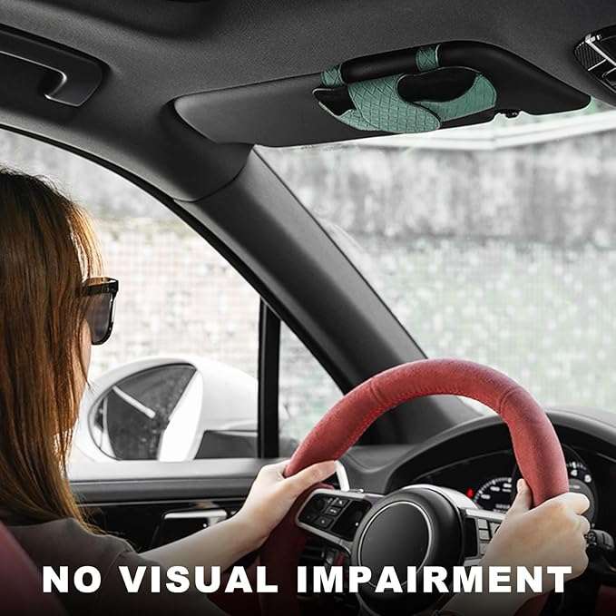 Sunglasses Holder for Car Visor, Auto Soft Leather Glasses Case with Magnetic Clips, Car Sun Visor Eyeglasses Holder Protective Box, Universal Interior Car Accessories (Green)
