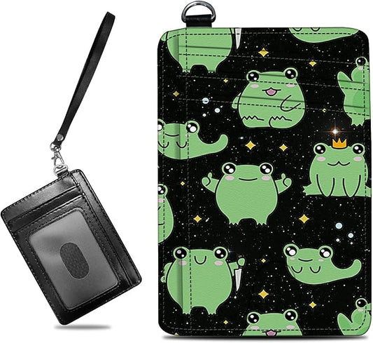 Small Travel Wallets, Princess Frog Slim Minimalist Front Pocket Wallet with Wristlet, RFID Blocking PU Leather Credit Card Holder with ID Window Change Purse for Men Women