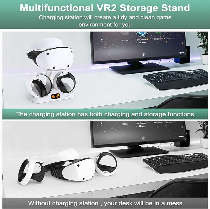 FASTSNAIL Charging Stand for PlayStation VR2, Vertical PS VR2 Headset & Sense Controller Charge Dock Station with USB-C Cable for PS5 VR2 Games Accessories
