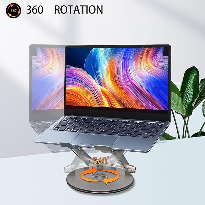 lcocove Laptop Stand for Desk, Adjustable Computer Stand with 360° Rotating Base, Ergonomic Laptop Riser for Collaborative Work, Foldable & Portable Laptop Stand, fits for All 10-16" Laptops