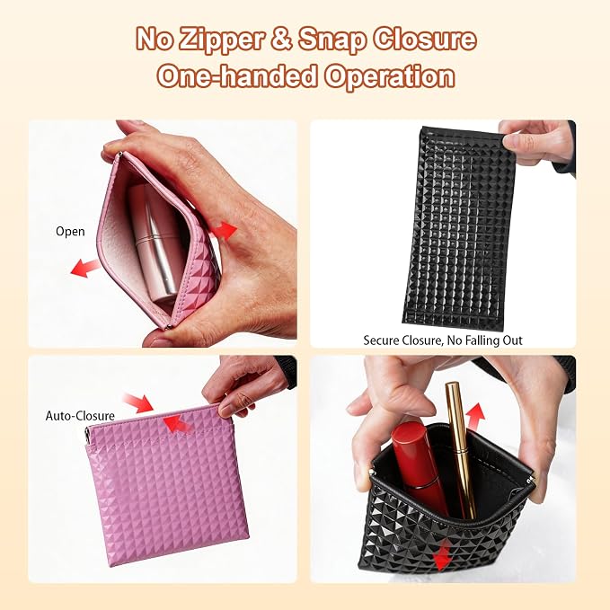 6 Pack 2 Sizes Small Makeup Pouches, Cute Snap Closure Purse Pouches, Faux Leather Coin Purse for Women, Mini Travel Organizer for Cosmetics Sunglasses Cash Cards Lip Gloss Lipstick.