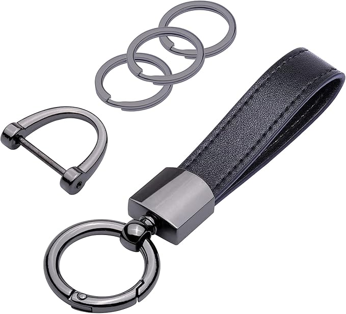Wisdompro Genuine Leather Car Keychain, Universal Heavy Duty Key Fob Keychain Leather Key Chain Holder for Men and Women