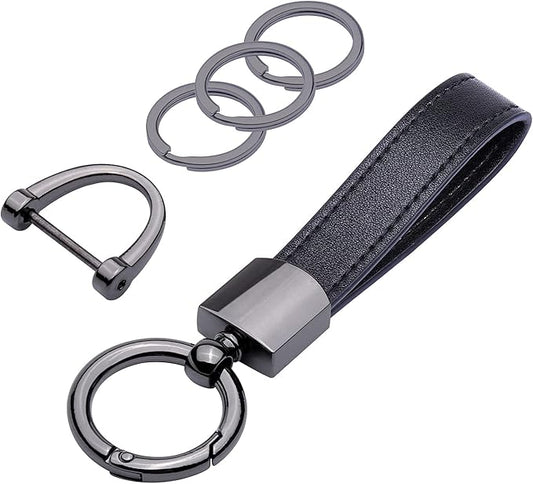 Wisdompro Genuine Leather Car Keychain, Universal Heavy Duty Key Fob Keychain Leather Key Chain Holder for Men and Women