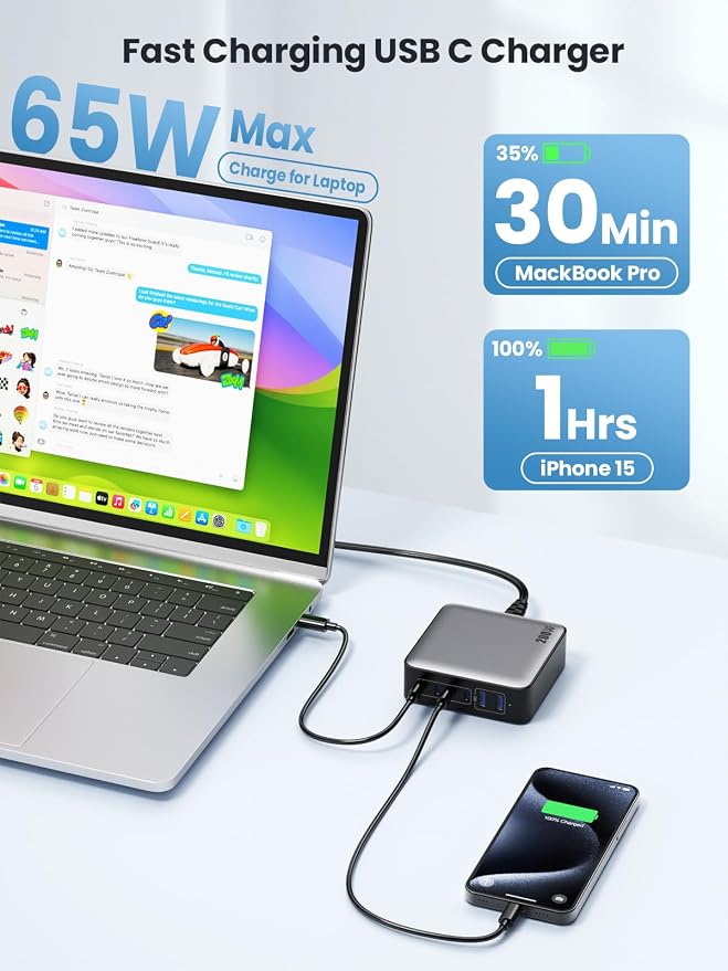 USB C Charger Block 200W[2026 Upgraded] GaN III 6 Port Fast Charging Station Hub,PD 65W USB C Laptop Charger Compatible with MacBook Pro/Air,iPad,iPhone 16/15,Galaxy S23/S24 Steam Deck Dell XPS etc