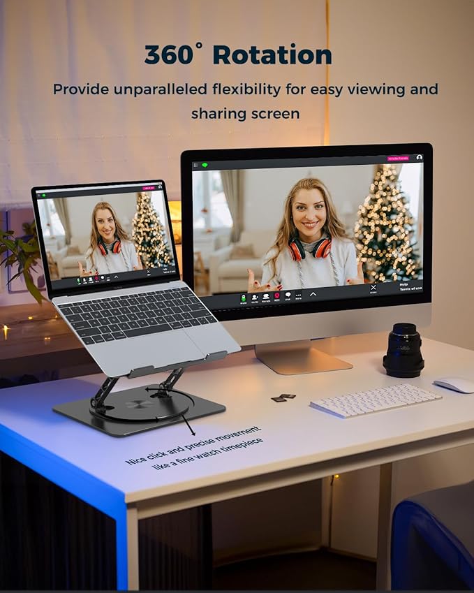 360° Rotating Laptop Stand for Desk | Adjustable, Foldable, Portable Aluminum Ergonomic Riser | Compatible with MacBook, Dell, HP & All Laptops 10-16 inch | Purple