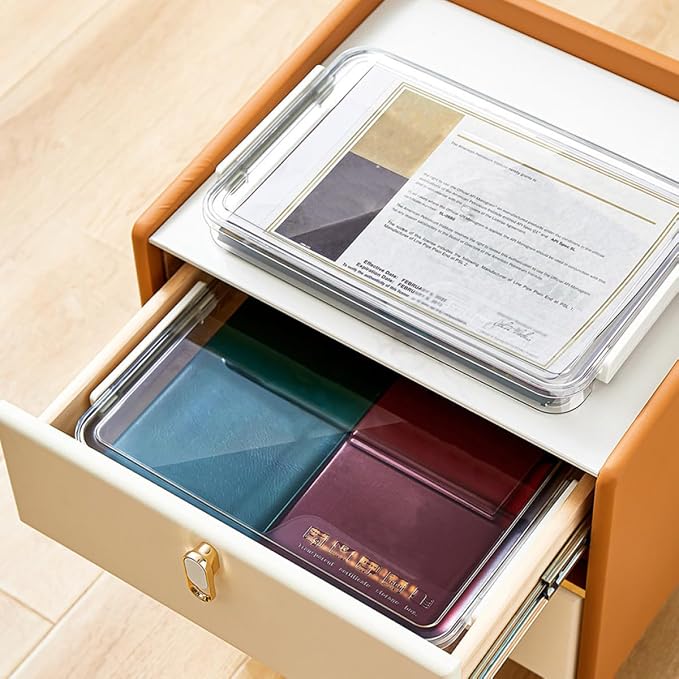 OUNONA Stackable Small Document Storage Box with Lid Desktop File Organizer Case for Office and Home Filing