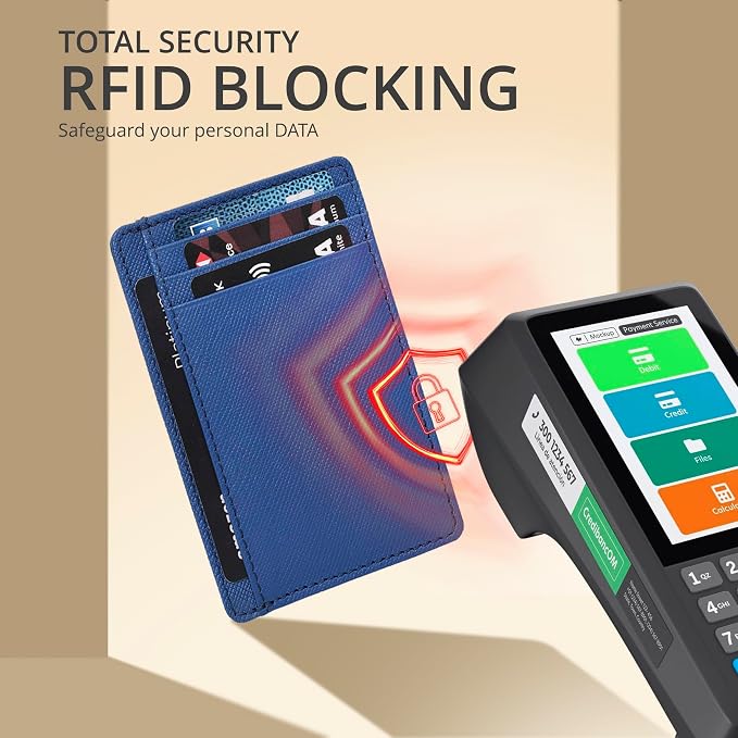 Real Leather Slim Minimalist Wallet for Men and Women -RFID Blocking Front Pocket Thin Credit Card Holder Stylish Wallets (Royal Blue)