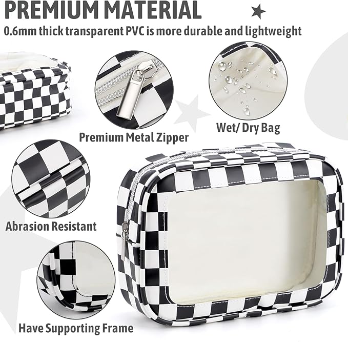YOPCDJ 3PCS Clear Toiletry Bag,TSA Approved Travel Makeup Pouch with Zipper for Cosmetics and Toiletries，Diaper Bag Organizer Pouch Set,Women's Purse Organizer and Clear Car Bag