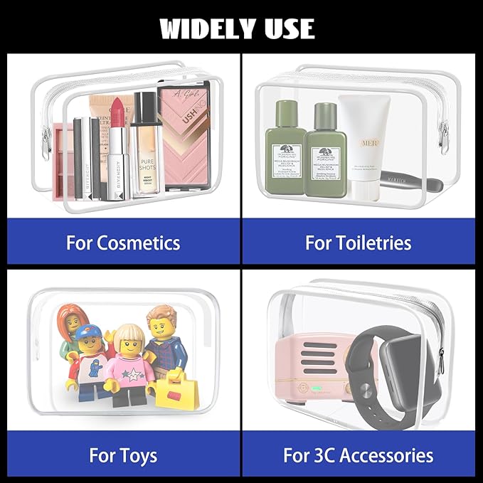 YedsIntu 16 Pieces Small Clear Makeup Bag PVC Zippered Pouches, TSA Approved Toiletry Bag for Travel, Waterproof Cosmetics Bag Vinyl Plastic Organizer Case for Vacation Bathroom