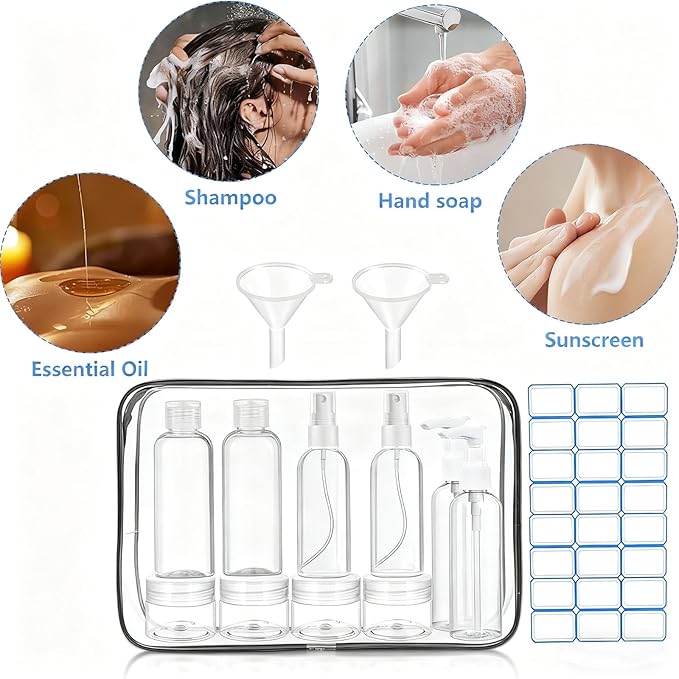 DTDNZKN 14 Pack Travel Bottles for Toiletries - TSA Approved Leak-Proof Squeezable Containers for Shampoo, Conditioner, Lotion, and Body Wash - Convenient and Practical Travel Accessories