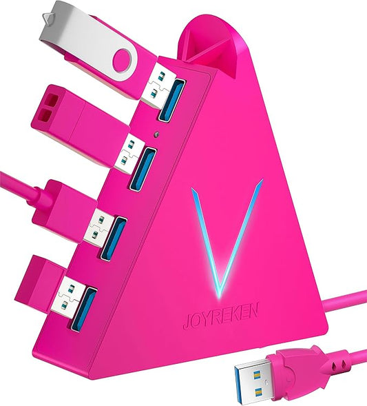 USB Hub 3.0, JoyReken 4-Port USB Splitter for Laptop, Ps4 Keyboard and Mouse Adapter Compatible with Xbox, PC, MacBook, Surface Pro, Flash Drive, HDD, Console, Printer, Camera,Keyborad,Mouse, Hot Pink