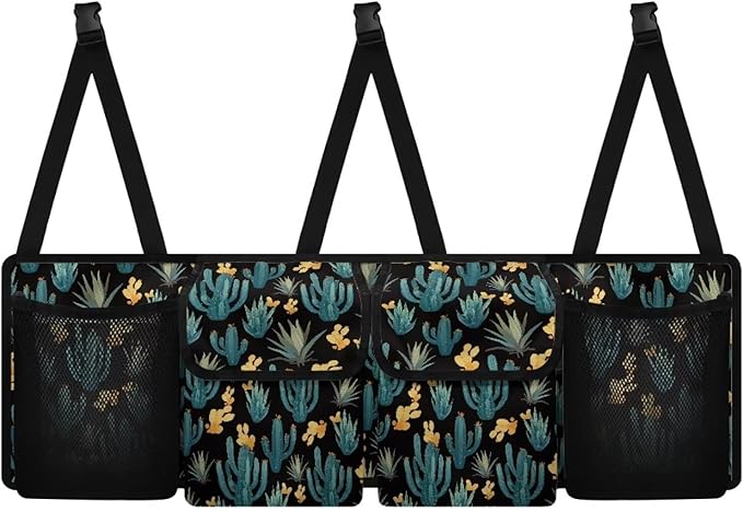 Cactus Car Trunk Organizers,Backseat Hanging Organizer with 4 Large Storage Bag,Waterproof Car Organizer with Lids,Road Trip Adjustable Strap Large Capacity Bag for Car SUV