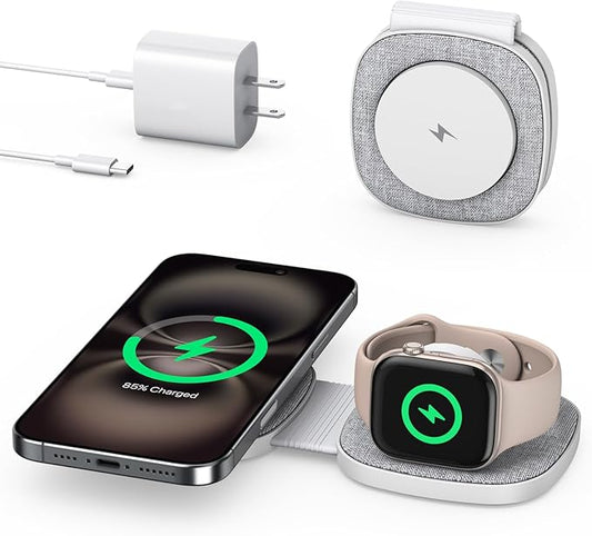 Charging Station for Apple Multiple Devicesï¼? in 1 Foldable Wireless Charger for Magnetic Wireless Charger Station Travel Charging Pad for Apple iPhone 17 16 15 14 13 12 Series& Apple Watch& Airpods