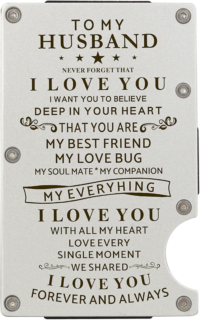 awofer Personalized Wallet for Husband Mens Carbon Fiber Wallets Gift for Husband from Wife Engraved Clip Wallet for Men Gifts Anniversary Minimalist RFID Metal Wallets for Him on Christmas