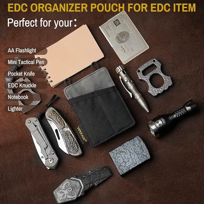 VIPERADE Slim EDC Pouch, Mini Pocket Organizer for Men, EDC Belt Organizer for Knife/Flashlight/Pen/Pry Bar/Mini Tools/Pocket Notebook