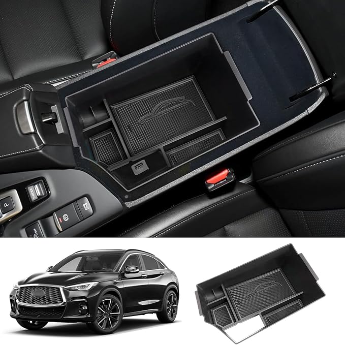 Gah for 2024 Infiniti QX55 QX50 Center Console Armrest Storage Box 2018-2024 QX50 compatible with Infiniti 2022-2024 QX55 Tray Insert Organizer Glove Pallet Accessories (black)