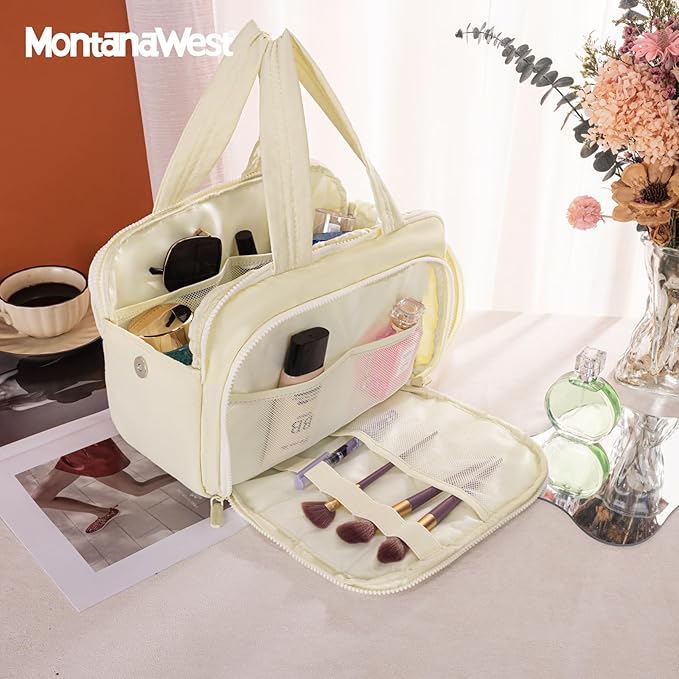 Montana West Travel Toiletry Bag for Women, Large Capacity Makeup Organizer, Lightweight Puffy Cosmetic Bag with Waterproof Lining, Front & Back Zipper Pockets, Travel Essentials Bag
