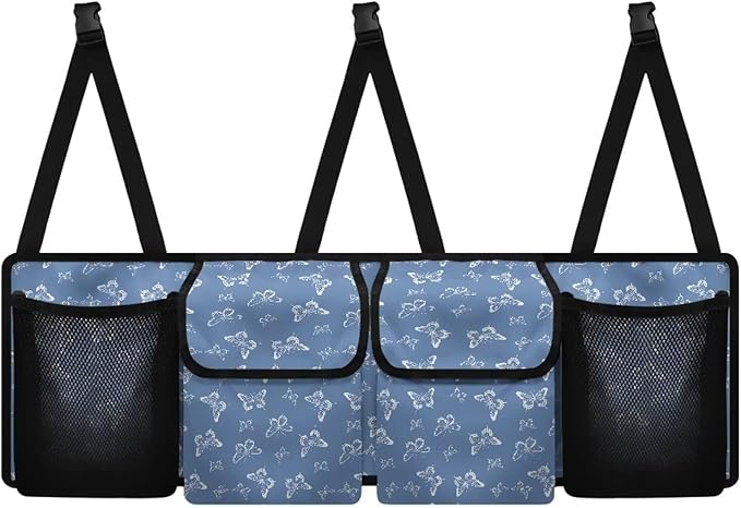 Butterfly Print Car Trunk Organizer with 4 Pockets Foldable Car Backseat Storage Bag Universal Detachable Auto Accessories for SUV Hatchback Crossover Minivan