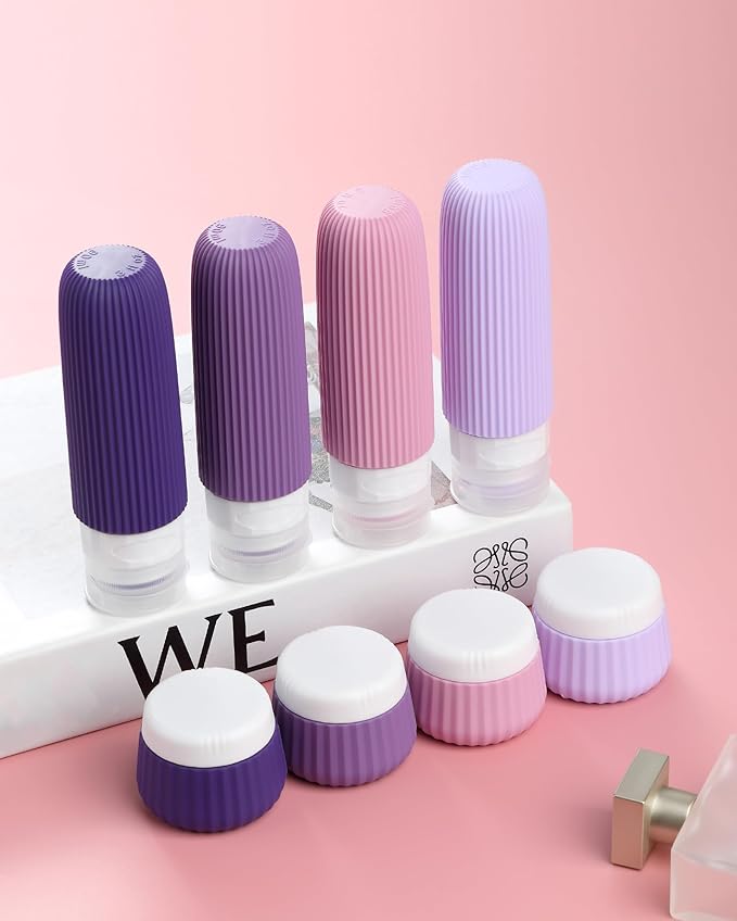 Mrsdry Travel Bottles for Toiletries - 8 Pack, TSA Approved 3oz Travel Containers, Leak Proof Silicone Squeezable Cream Jars with Clear Bag