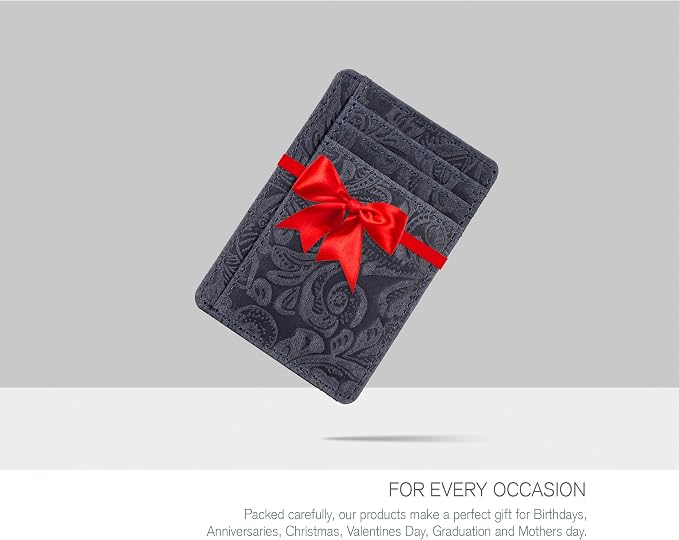 Real Leather Slim Minimalist Wallet for Men and Women -RFID Blocking Front Pocket Thin Credit Card Holder Stylish Wallets (Navy Blue)