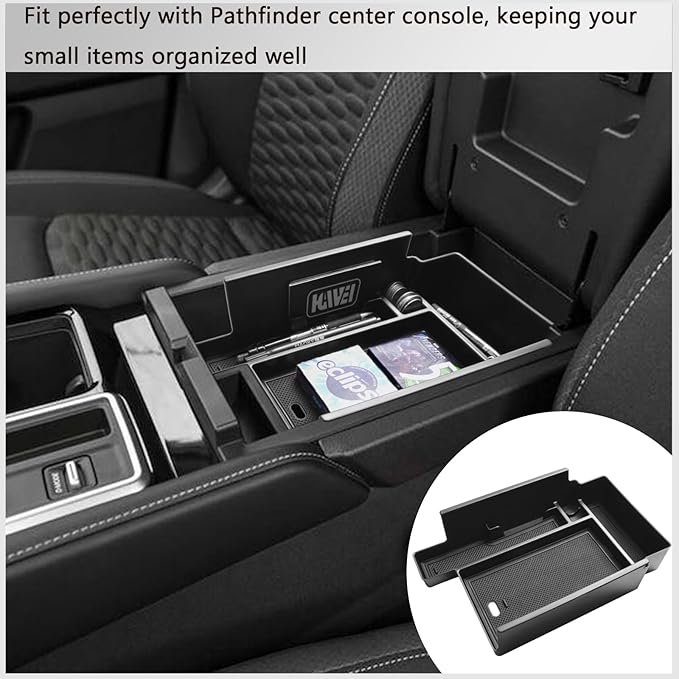 HGWEI Center Console Organizer Tray Compatible with Nissan Pathfinder 2022 2023 2024 2025 2026 Interior Accessories Pathfinder Insert Middle Armrest Storage Glove Box Divider, Black