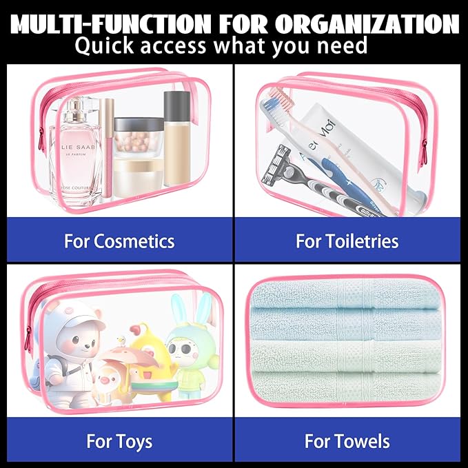 YedsIntu 16-Piece Makeup Bags, Waterproof Toiletry Bag Carry Pouch Portable Cosmetic Bag PVCTravel Clear Pouches Carry-on Travel Essentials Transparent Storage Organizer Bag (Rose Pink-M)