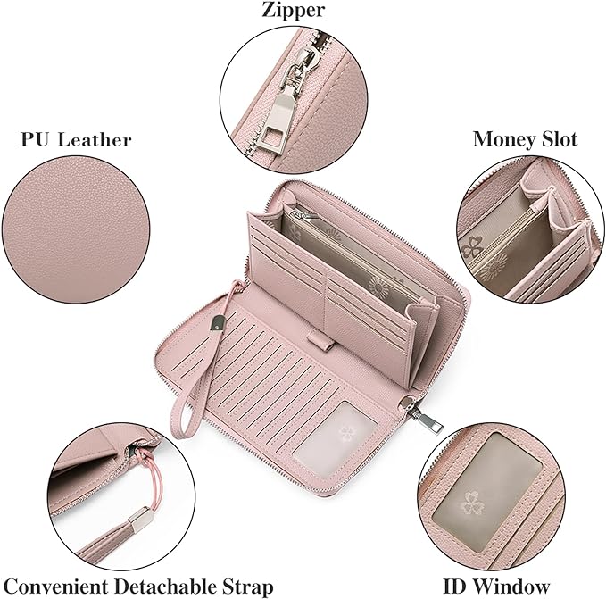 GOIACII Womens Wallet RFID Blocking Leather Zip Around Wallet Large Capacity Long Purse Credit Card Clutch Wristlet | RFID Blocking, Zip Around, Large Capacity, Long, Credit Card, Clutch