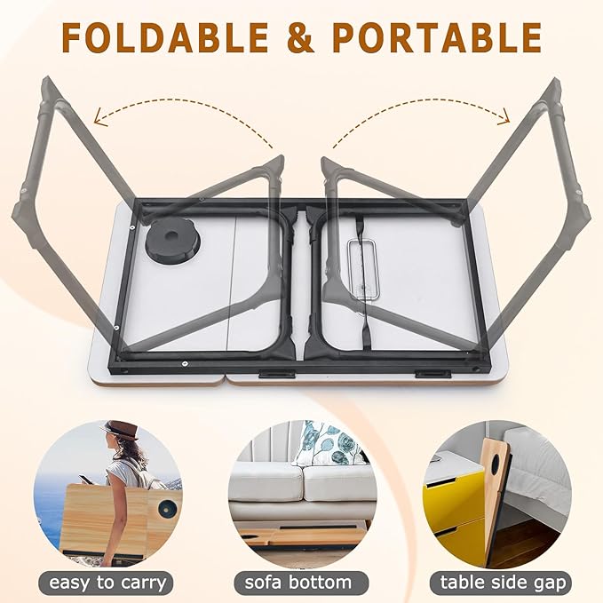 Adjustable Laptop Desk for Bed,Bed Table for Laptops,Laptop Stand for Beds,Lap Desk Foldable Bed Desk for Laptops and Writing,Portable Beds Tray Table with Cup Holder
