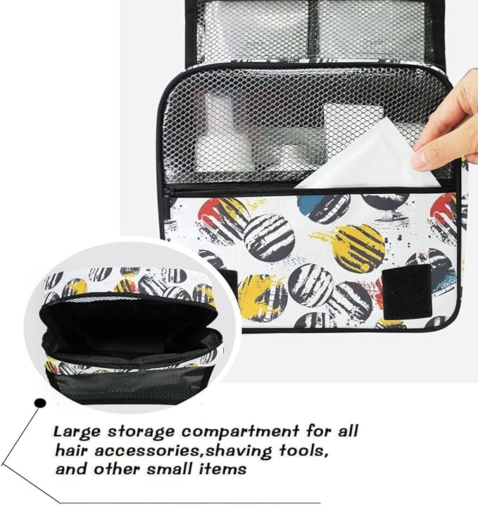 Hanging Travel Toiletry Bag Kit Boys Makeup Case Cosmetics Organizer for Men Women (Sport Pattern With Balls)