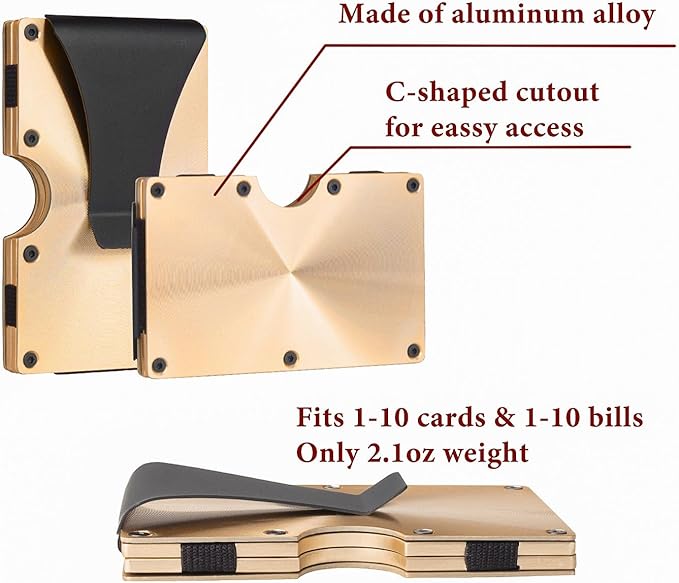 awofer Mens Engraved Wallet Personalized Gifts for Husband Dad Son Grandson Custom Birthday Fathers Day Christmas Gift for Groomsmen Bestman Aluminum Golden Wallets with Money Clip Card Holder