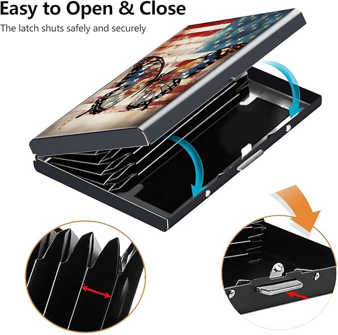 Credit Card Holder, American Flag Butterfly Design Mini RFID Blocking Aluminum Wallet Slim Metal Hard Case Shell Travel Wallet ID Case Small Credit Cards Case Business Cards for Women Men