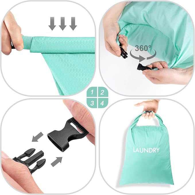 2 Pack Travel Laundry Bag, Nylon Washing Bags for Laundry, Roll Top Wet Dry Bag for Swimming Yoga Bathing Suit Workout, Dirty Clothes Storage Organiser