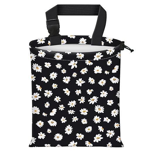 Car Trash Bag Large Hanging Can for Back of Seat, Cute Waterproof Car Garbage Bag for Vehicle, Travelling, Outdoor Cute White Black Flower