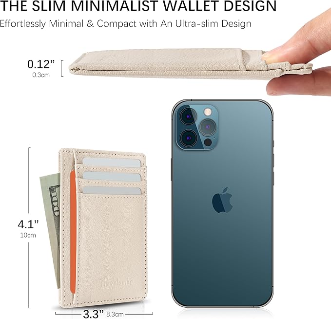 Travelambo Front Pocket Minimalist Leather Slim Wallet RFID Blocking Medium Size