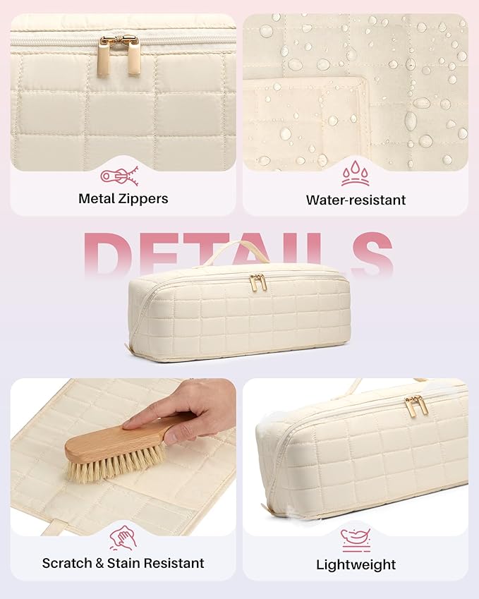 Hot Tools Travel Case with Heat Resistant Mat Pouch, Large Hair Tool Organizer Bag for Curling Iron Flat Iron Hair Dryer Hot Air Brush, Water Resistant Makeup Bag Gift for Women, Beige