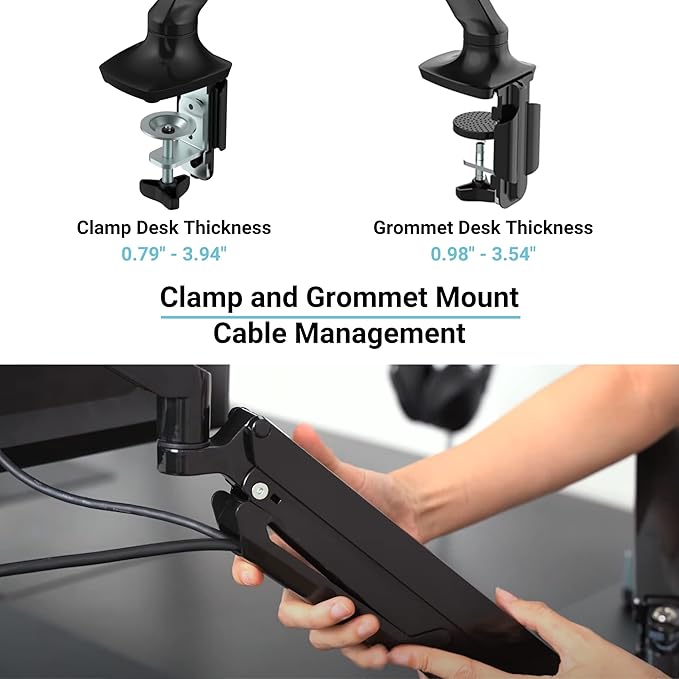 Progressive Desk Single Gas Spring Monitor Stand - Fits 17"-30" Monitors - ±180 Monitor Rotation - Arm Holds Up to 20 lbs