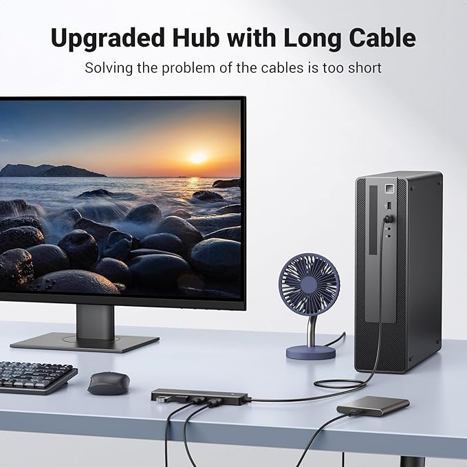 UGREEN USB 3.0 Hub, 4 Ports USB A Splitter Ultra-Slim USB Expander for Mouse, Keyboard, Flash Drive, U Disk, Printer Compatible with Laptop, Desktop PC, Xbox, PS5, and More, 2ft