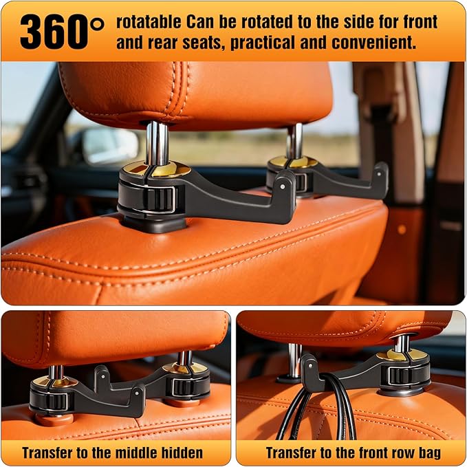 Hidden car Purse Hook and Phone Holder Purse Hook Purse Holder for car car seat Back Hooks Automotive seat Back Organizer headrest Hooks for Bags and Purse (Black, 2)
