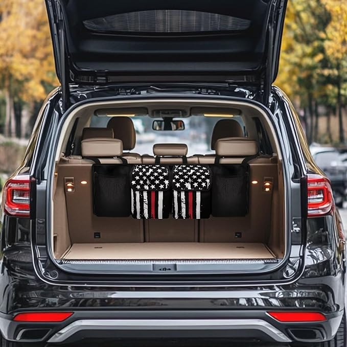Black American Flag Car Trunk Organizer Hanging Car Back Seat Storage Bag Foldable Automotive Interior Accessories Suitable Most Sedans SUV Jeep Trucks Van